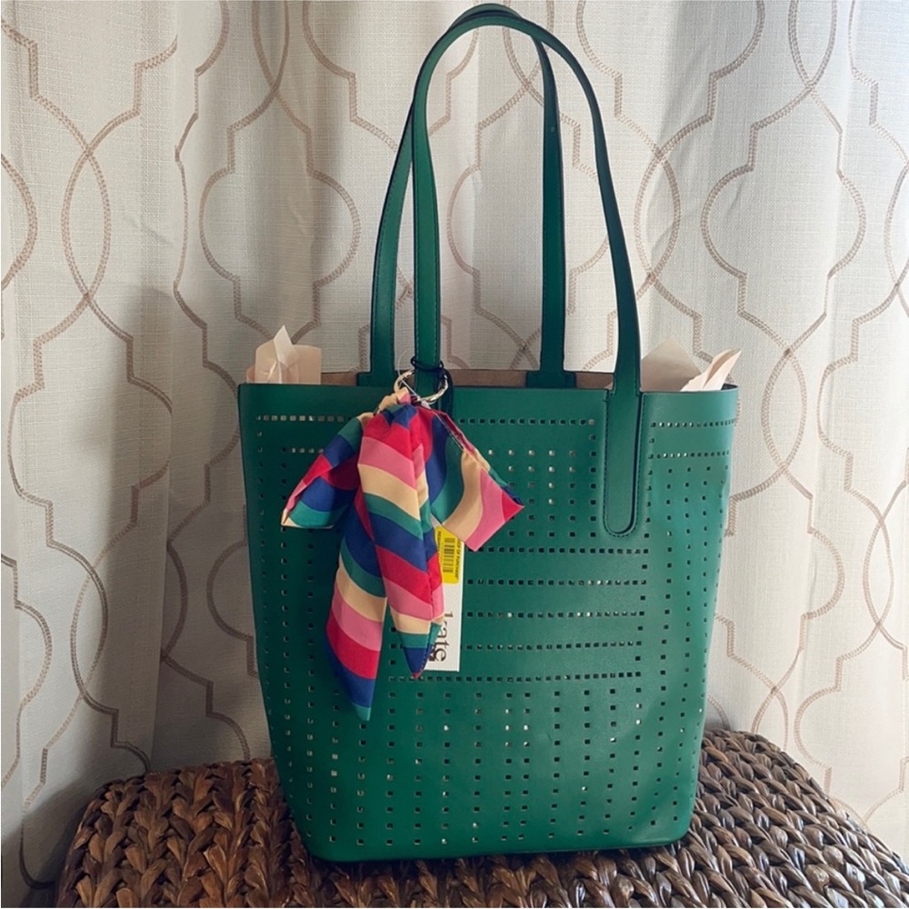 NEW✨Katy Landry Stylish Green Tote Bag with Scarf Accent